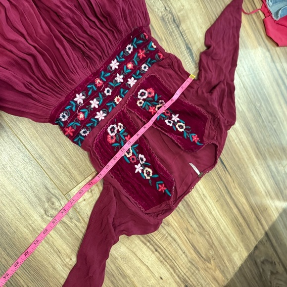 Free People Flora Embroidered Raspberry Magenta Dress Midi - Picture 11 of 14